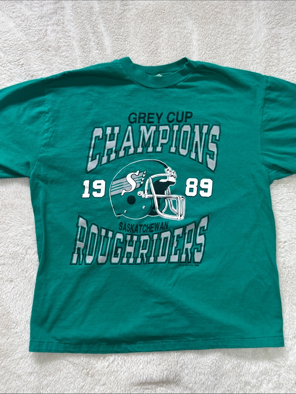 Vintage 1989 Single Stitch Saskatchewan Roughriders Grey Cup Champions Size L
